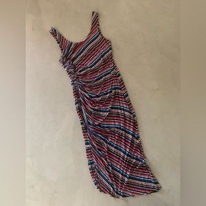 Bailey 44 Luca Multicolor Stripe Sleeveless Ruched Maxi Dress Medium